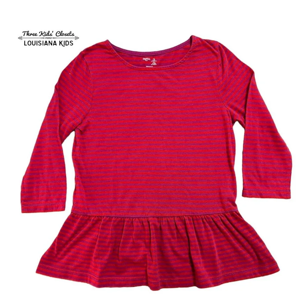Gap Kids Sz L (10) Red & Purple Striped Peplum Top